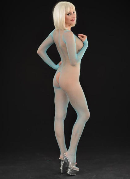 Женский кэтсьюит из мелкой сетки с глубоким вырезом Женский кэтсьюит из мелкой сетки с глубоким вырезом