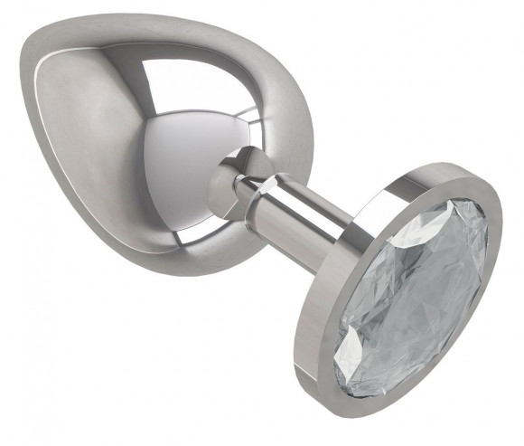 Серебристая большая анальная пробка с прозрачным кристаллом - 9,5 см. Серебристая большая анальная пробка с прозрачным кристаллом - 9,5 см.