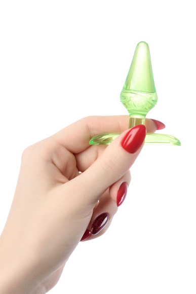 Зеленая анальная втулка с ограничителем - 6,5 см.