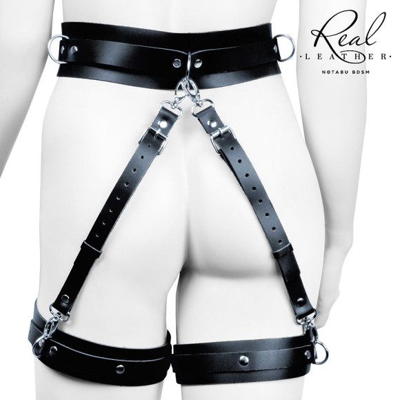 Черный кожаный пояс с гартерами - L-XL Черный кожаный пояс с гартерами - L-XL